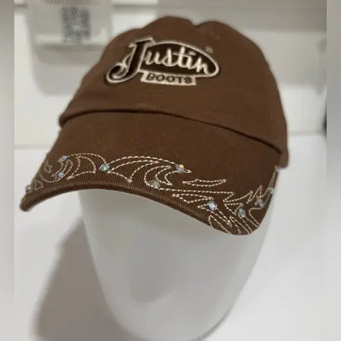 Justin Boots Chocolate Brown Embroidered Cap EUC