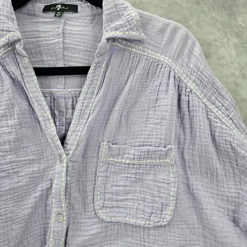 7 For All Mankind  Purple Long Sleeve Stitched Crop Button Cotton Top Medium thumbnail 4