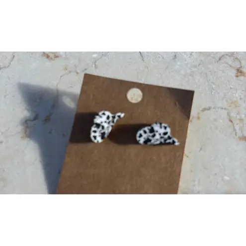 Cowgirl Set Of 3 Pairs Of Earrings: Teardrop Faux Leather & Studs With Cow Print Red - Image 6