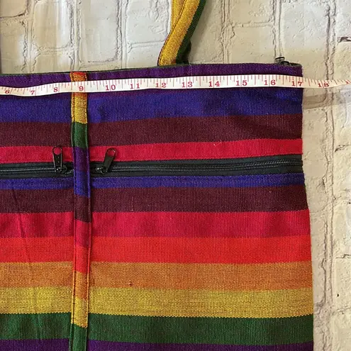 Colorful Embroidered Large Rainbow People Zipper Tote Bag Unbranded NEW Red