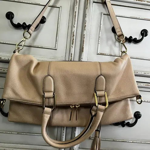 G.I.L.I Got it Love It Cream Pebbled Leather Convertible Handbag Crossbody