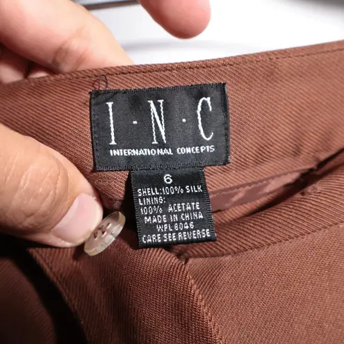 INC Wide Leg Trousers Brown High Waist Career Business Professional Pants Size 6