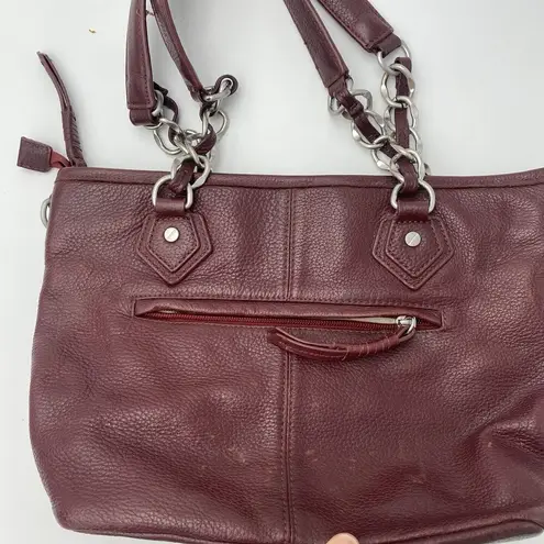 M. London Burgundy Maroon Leather Shoulder Bag Silver Hardware Y2k Red