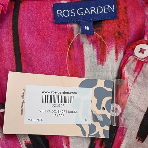 New Ro's Garden Short Dress Magenta Vibeka Cotton Vibrant Cocktail Dress White Size M
