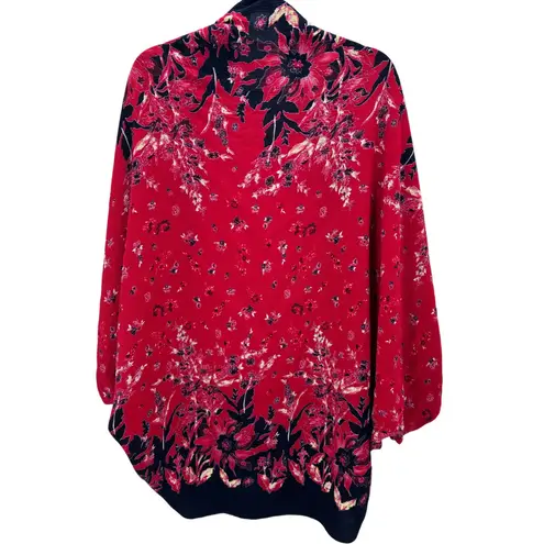 Floreat Women's Red Floral Kimono Cardigan Lightweight Open Front Boho Size undefined