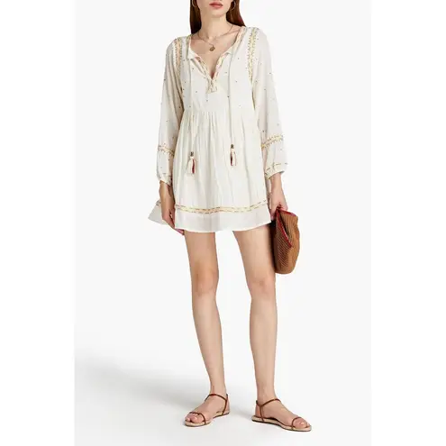Tigerlily Gathered Embroidered Cotton-gauze Mini Dress Size 8