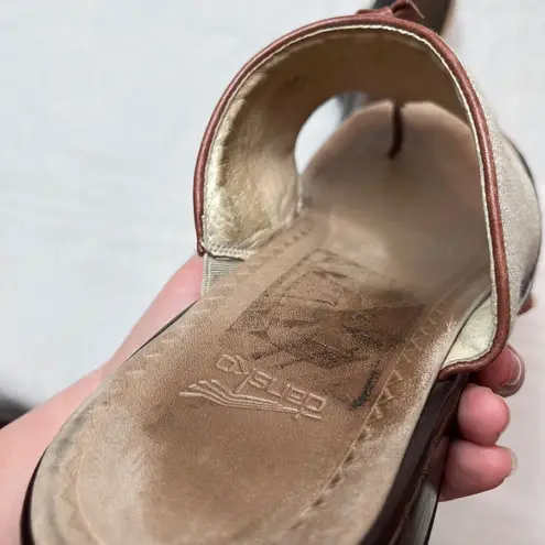 Dansko Khaki Tan Brown Leather And Canvas Thong Toe Slide Sandals 39