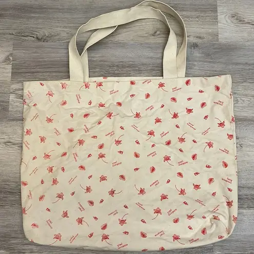 Birds n Bees Cream & Red Strawberry Patch Print Open Canvas Tote Multiple