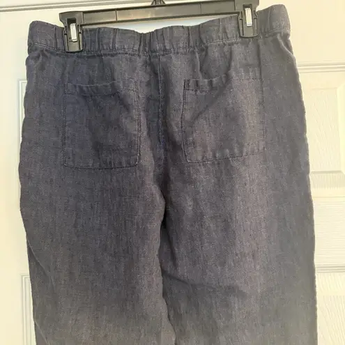 Garnet Hill Linen Pants Size 8 Blue Capri Casual Beach Coastal Closet Staple