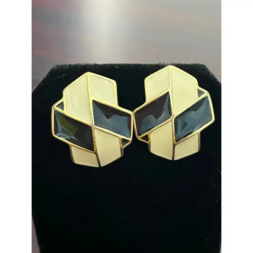 Trifari VTG Enamel Gold Tone Earring Lot of 3 80s 90s Preppy Pretty Woman 