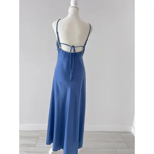 ASTR THE LABEL HALTER NECK SATIN MAXI DRESS IN STEEL BLUE Size Medium
