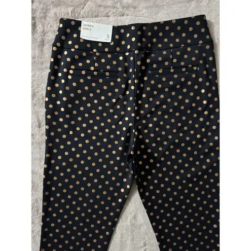 Soft Surroundings  Black + Bronze Metallic Dot Skinny Ankle Stretch Pants S NWT