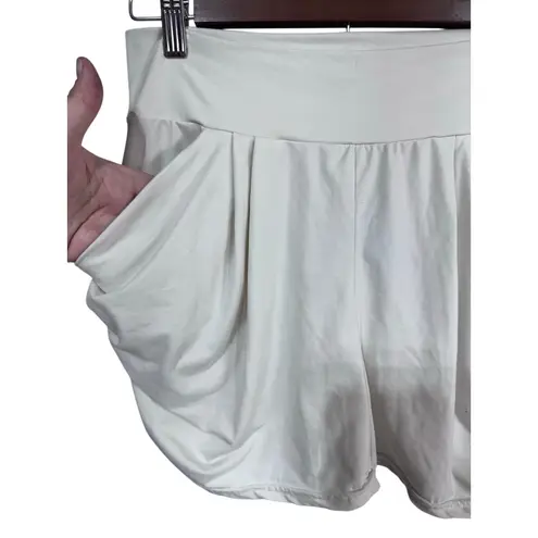 Conceited Women's Beige High Waist Ruched Lounge Shorts Stretch Comfy Size Large