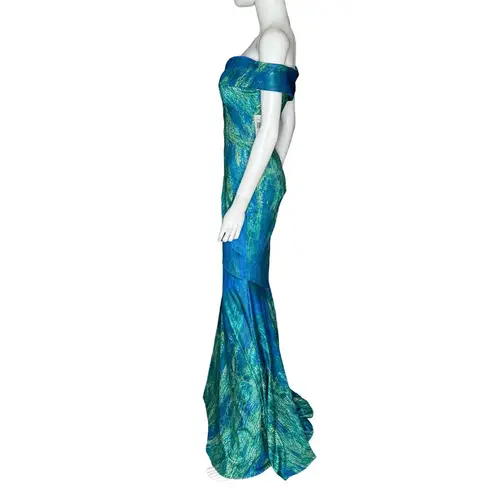 Rene Ruiz Collection Off the Shoulder Fit and Flare Gown Blue Green Women’s Sz 0