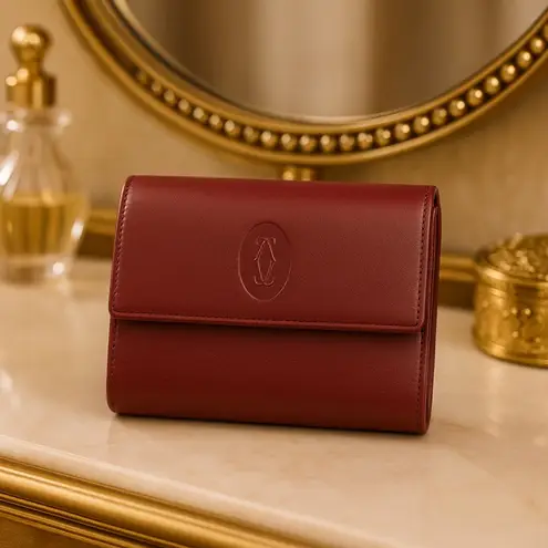 Vintage Must de Cartier Bordeaux Leather Bifold Wallet