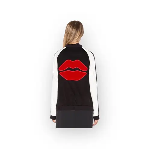 Lauren Moshi VHTF:  ᨎ Haven Red Mouth Patch Silk Zip Bomber Jacket ᨎ B+W ᨎ Medium