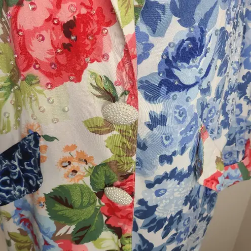 Surya Vintage 90s Women's Jacket Blazer Oversized Floral Sequin Rayon Size M Pink Size M