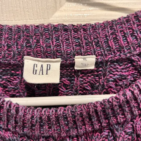 Gap  Sweater XL Berry Wavy Purple Rainbow Cable Knit Pullover‎ Marled Textured