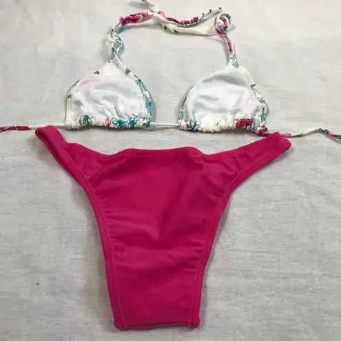 Recco Brazilian bright floral print bikini Pink Size M