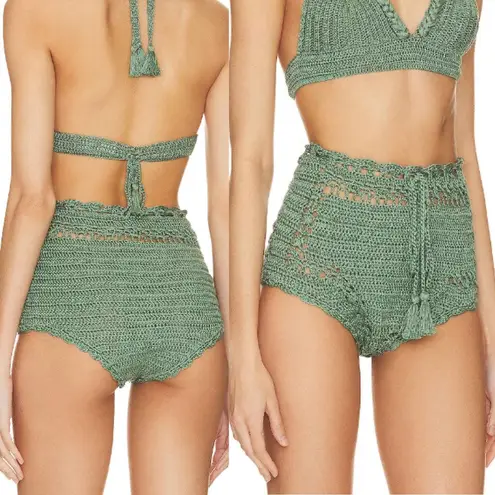 AYNI Hiedra Bikini Bottom Swim Mint Green NWT Crochet Knit Lined Sz Large