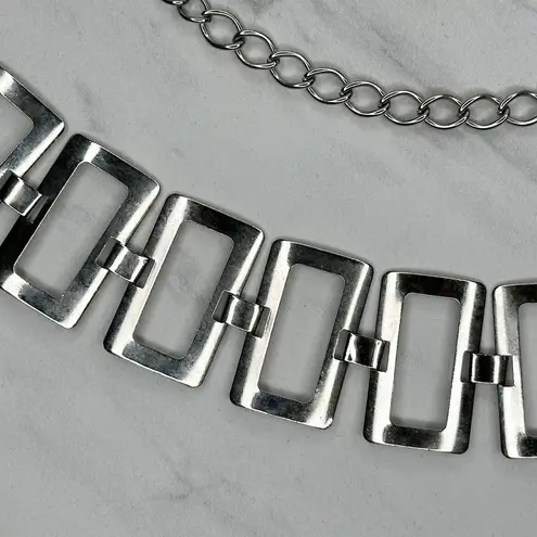 Open Back Geometric Silver Tone Metal Chain Link Belt One Size (OS)