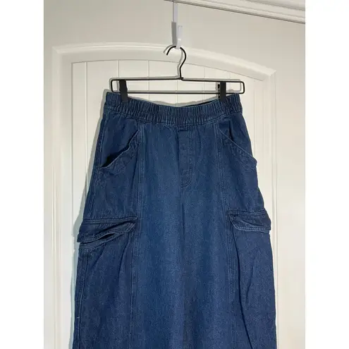 Circus NY Denim Wide Leg Baggy Cargo Pants Elastic Waist Dark Wash Size S Blue