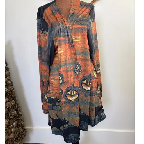 Halloween Witch Woman Cardigan Open Front Pumpkin Cats Fall Costume L Orange Size L