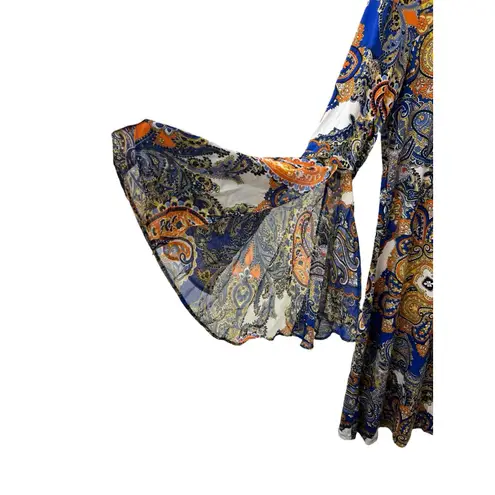 MSK Dress Womens Paisley Bell Sleeve Boho Short Stretch Flowy Sheath Dress Large