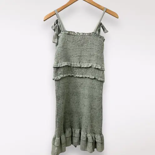 Mable L Pastel Green Mini Dress Badale Smocked Ruffles Satin Coquette Feminine Size L