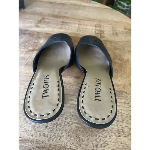 Two Lips LIA Black Leather Kitten Heel Mules Women’s Size 7.5M Made in Brazil