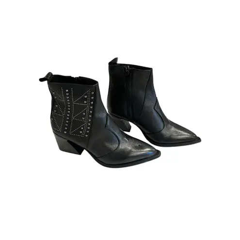 Studded Leather Boots Italy Emanuele Crasto 9.5 LEATHER ZIP Black Heel booties