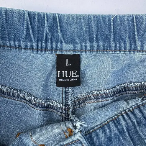 Hue  U18061 Stonewash Patched Distressed Cuff‎ Denim Skimmer Leggings Size Large