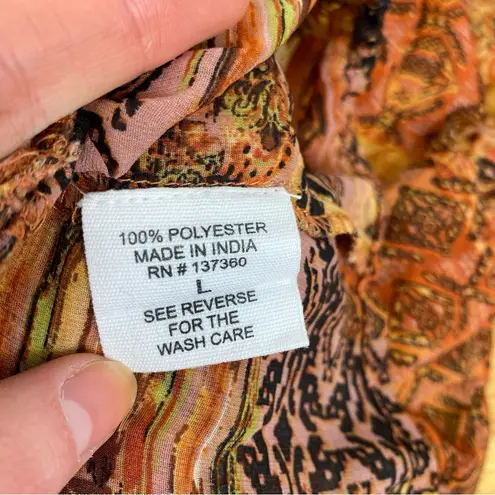 Live 4 Truth Orange Brown Mixed Pattern Peasant Top Balloon Sleeves Peplum Waist