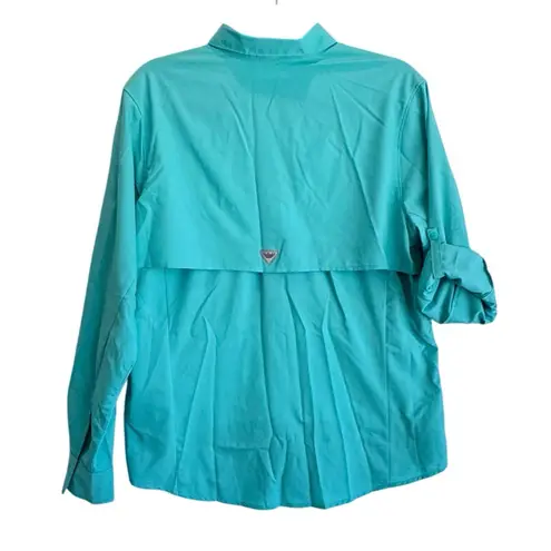 Columbia  Lightweight Hiking Shirt Women’s M Zip Pockets Roll Tab Sleeve Teal