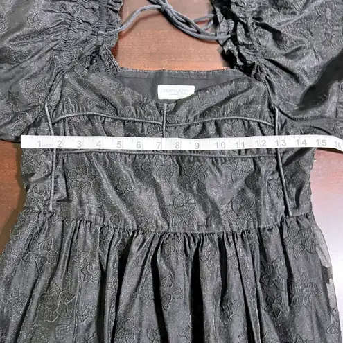 Hofmann Copenhagen Isabella Black Floral Lace Midi Dress Square Neck Puff Sleeve Size 4