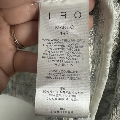 IRO NEW  Silver Metallic Cream Blazer Jacket Cotton Linen Blend Womens 42 Holiday