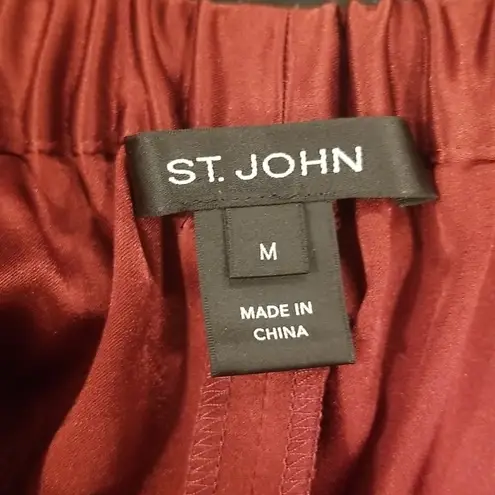 St. John ππ Liquid Satin Pant Elastic Back Pull-On Wide-Leg Oxblood Red M NWOT