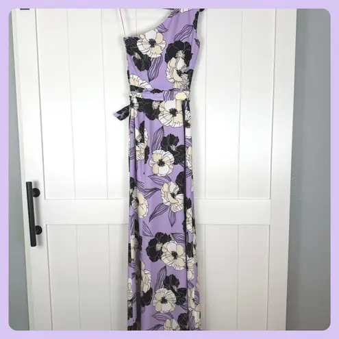 Dress the Population Bella Wisteria Floral Sleeveless Asymmetrical Neck Rouching