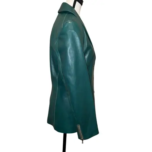 Di Vita Green Buttery Soft Italian Leather Blazer Contrast Stitch Zippers Size 6