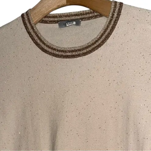 Marella Women’s Sz S Latte Cream Gold Silver Metallic Trim Cerchico Crop Sweater