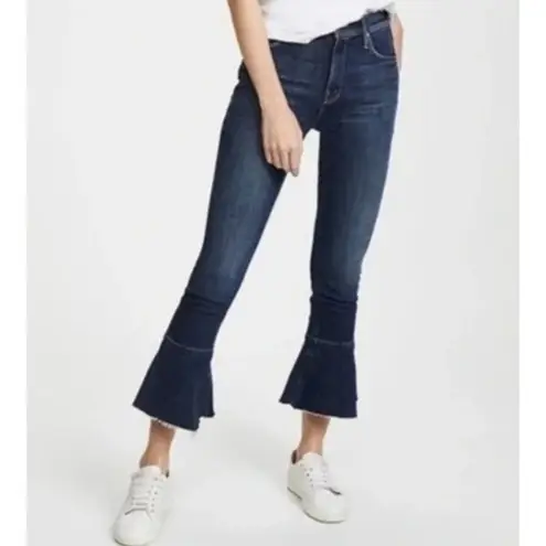 Mother Jeans Cha Cha Fray Girl Crush Crop Flare Raw Hem Designer Denim Sz 29 Blue