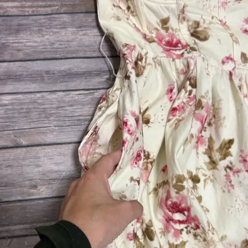 V Chapman The Valentina English Rose Ivory Pink Floral Strapless Midi Dress 14