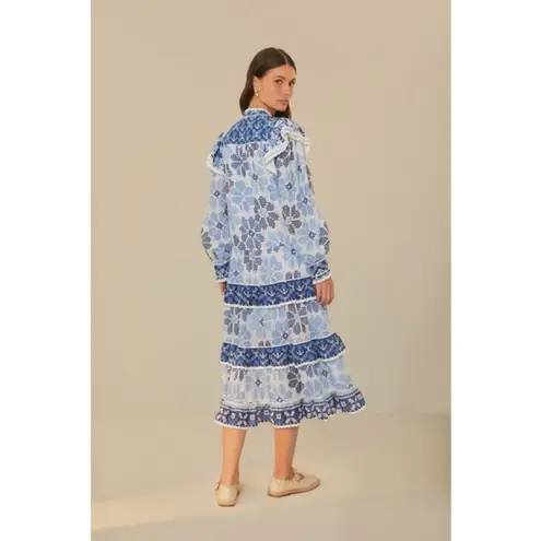 Farm Rio ππ Off-White Stitched Flowers And Girls Midi Dress ~ Small S NWT