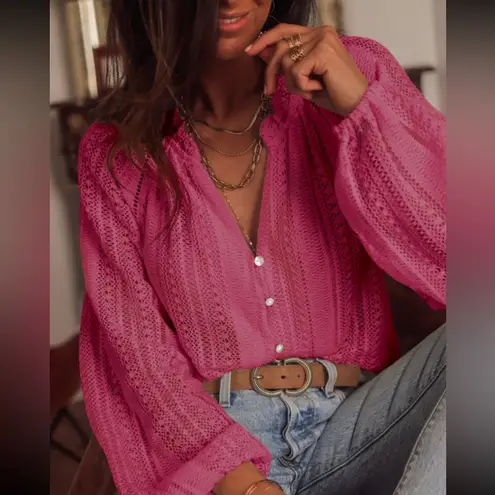 Pink Oversized Button Down Long Sleeve Top