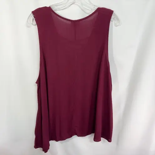 HIP Plus Size 2X Tank Top Burgundy Gauzy Lace Up Embroidered Flowy Boho 1537 Purple