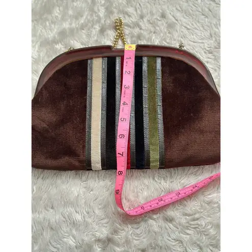 Vintage 70s Made Italy Tortoiseshell Velvet Crossbody Purse Bag Brown Designer