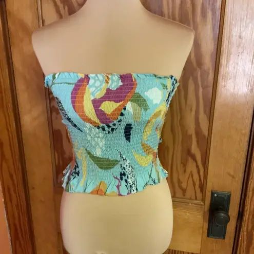 Angie Colorful Op Art Smocked Strapless Top