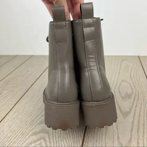 Olivia Miller Crystal Lace Front Combat Boot 6.5 Light Grey Faux Leather $105