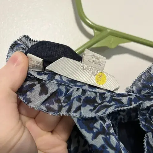 Boden Ruffle Open Back Mini Dress in Blue Quarry Abstract‎ Vine Size 4R