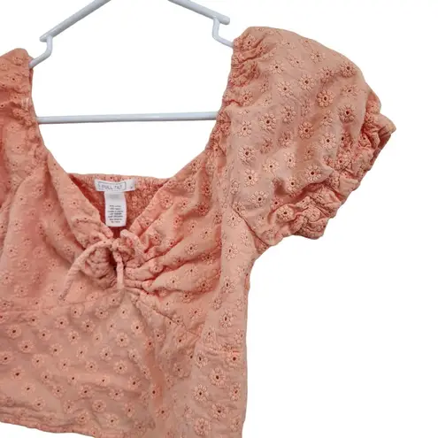 Full Tilt  Peach Orange Tie Front Cutout Eyelet Lace Crop Top Size Small